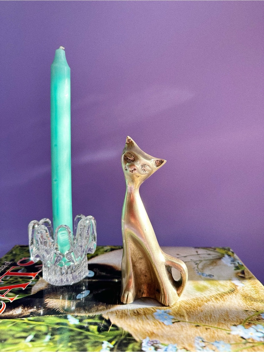 Vintage Brass Cat Figurine Home Accent - Gold